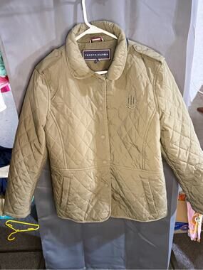 Tommy Hilfiger Women Olive Green Quilted Snap Front Jacket L TWJLK2315